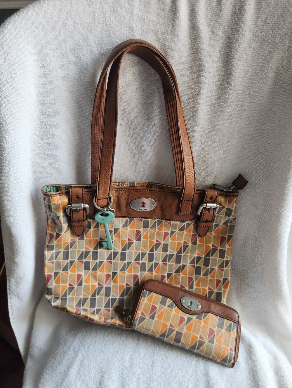 Vintage Fossil Key Per Calypso Shoulder Bag Tote And Wallet Set
